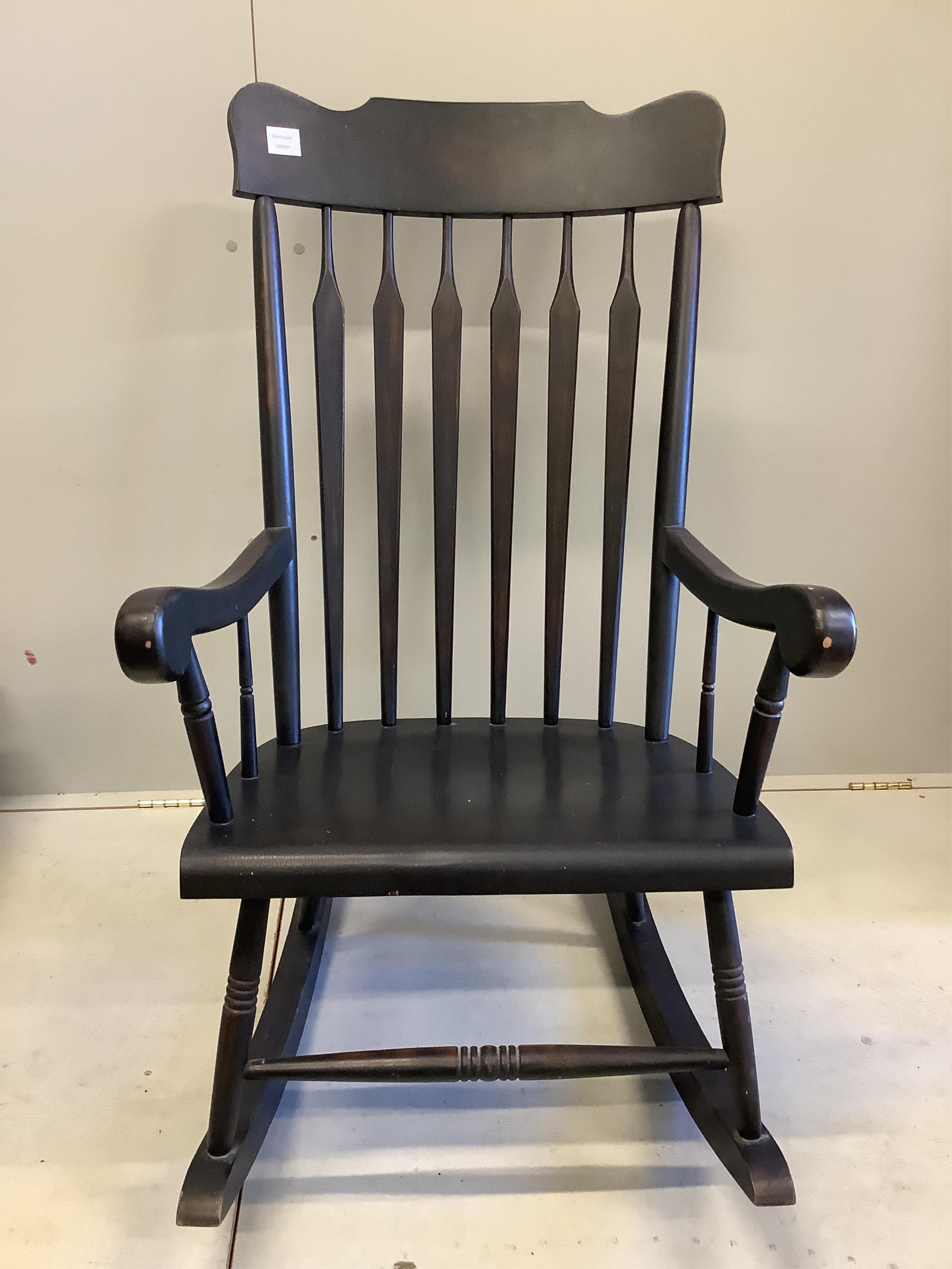 A Scandinavian style painted rocking chair, width 64cm, depth 47cm, height 112cm. Condition - good